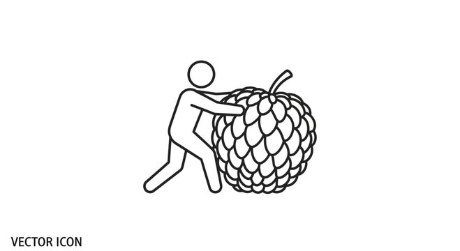 Illustrative icon depicting a human figure exerting effort to push a colossal textured fruit forward