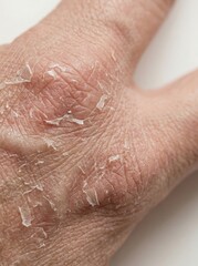 Fototapeta premium Close-up of a human hand suffering from severe dry and peeling skin