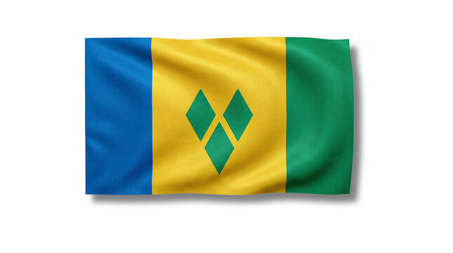 Waving Saint Vincent and the Grenadines National Flag.