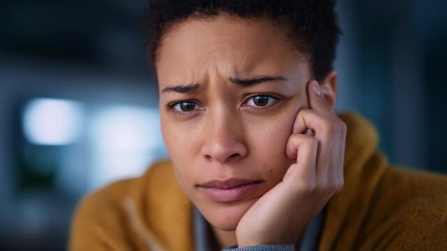 A contemplative moment captured in a serene environment, highlighting expressions of worry and deep thought as the subject reflects on personal emotions.