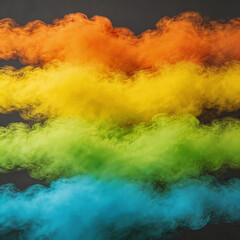Naklejka premium Abstract image of vibrant rainbow-colored smoke layers against a dark backdrop, showcasing fluid, dynamic, and colorful visual effects with smooth transitions and vivid hues.