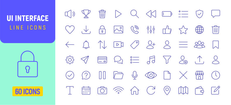 UI line simple icon set. Profile user web menu ux interface mobile line symbol design