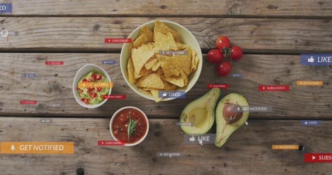 On publish, chips bowl remaining static on worn table, labels flooding, anchoring for food ads