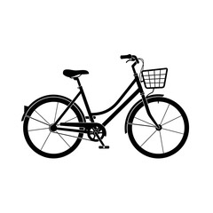 Fototapeta premium Clean black silhouette illustration of a classic city bicycle with a functional front basket, symbolizing urban travel, eco-friendly transport, and relaxed leisure rides