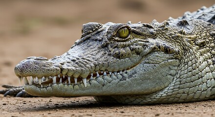 Obraz premium Close-up of a Young Crocodile's Head and Jaw