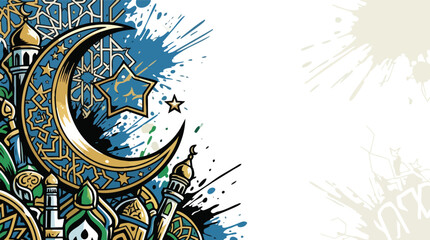Obraz premium Islamic Geometric Pattern Background with Crescent Moon and Stars