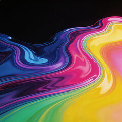 Naklejka premium Abstract artwork featuring swirling, vibrant liquid colors (rainbow gradient) on a black background. Fluid motion, smooth textures, and dynamic color transitions create a modern, artistic visual.
