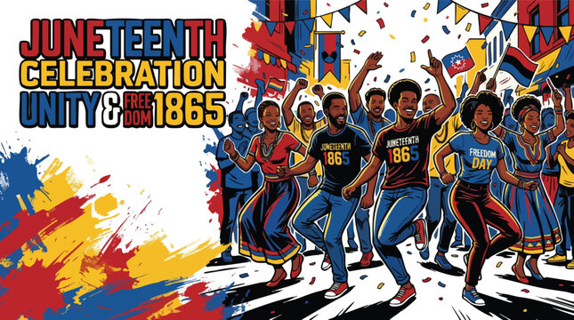Juneteenth Celebration Unity Freedom 1865 Dancing People Illustration