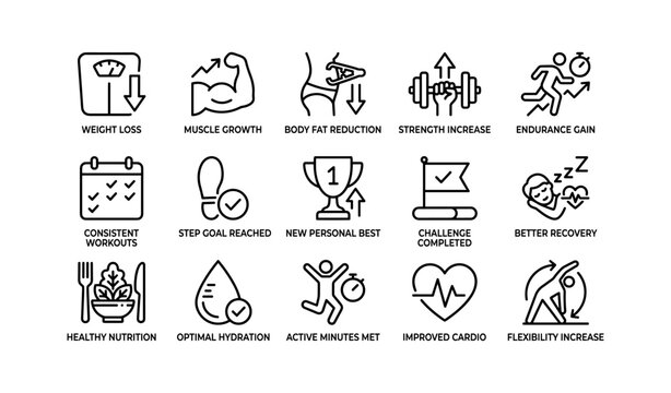 Fitness icons illustrating health goals and achievements