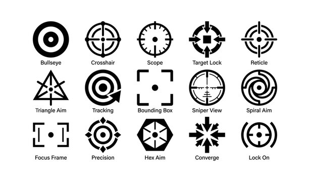 Collection of target and scope icons with bullseye and crosshair designs