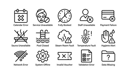 Fototapeta premium Service and system errors icons including calendar, payment, and temperature alerts