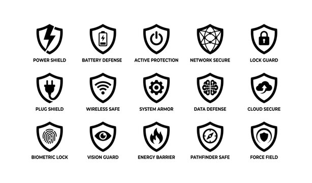 Security icons: shields for network, battery, and biometric protection