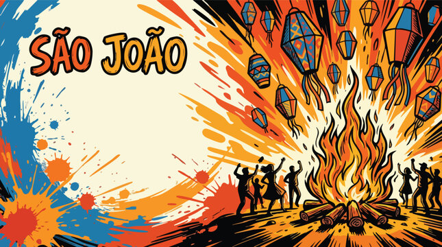 Bonfire Glow and Lantern Shapes Background for So Joo Festival Poster
