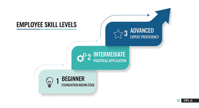 Employee Skill Levels Infographic with Beginner Intermediate and Advanced Growth Stages