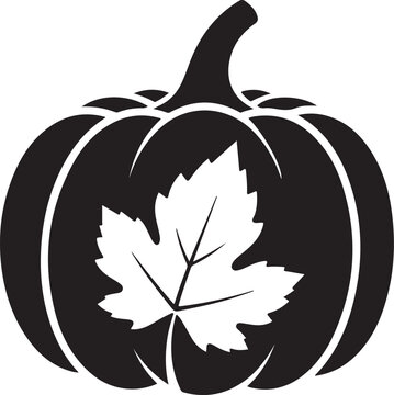 Black and White Pumpkin with Leaf Design