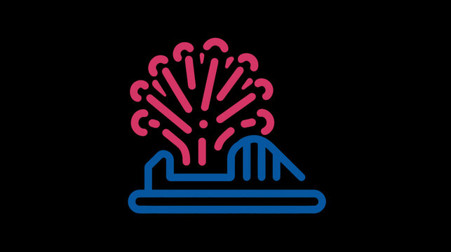 A stylized amusement park icon featuring a roller coaster and burst of fireworks