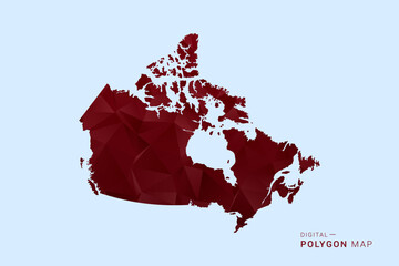 Obraz premium Canada Map - Low poly polygon map in deep red gradient on light blue background, modern minimal geometric design, vector illustration with faceted triangulated style.
