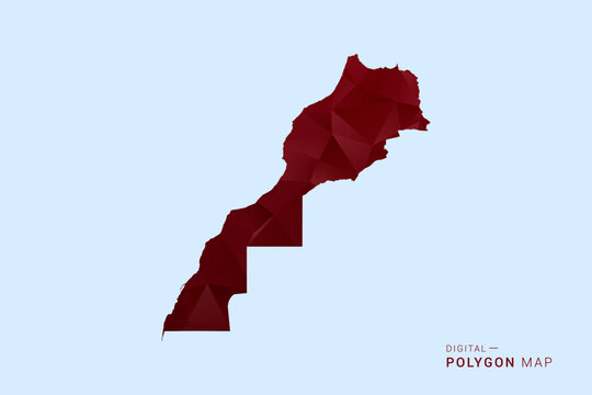 Morocco Map - Low poly polygon map in deep red gradient on light blue background, modern minimal geometric design, vector illustration with faceted triangulated style.