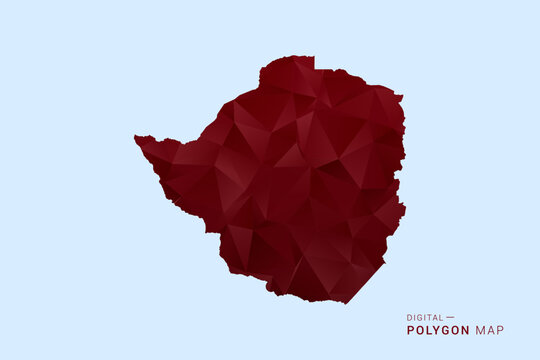 Zimbabwe Map - Low poly polygon map in deep red gradient on light blue background, modern minimal geometric design, vector illustration with faceted triangulated style.