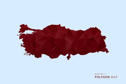 Turkey Map - Low poly polygon map in deep red gradient on light blue background, modern minimal geometric design, vector illustration with faceted triangulated style.