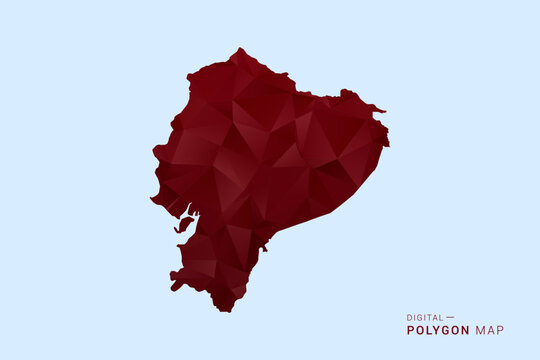 Ecuador Map - Low poly polygon map in deep red gradient on light blue background, modern minimal geometric design, vector illustration with faceted triangulated style.