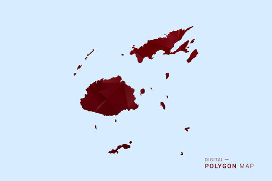 Fiji Map - Low poly polygon map in deep red gradient on light blue background, modern minimal geometric design, vector illustration with faceted triangulated style.