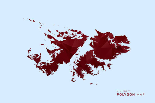 Falkland Islands Map - Low poly polygon map in deep red gradient on light blue background, modern minimal geometric design, vector illustration with faceted triangulated style.