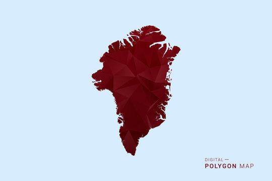 Greenland Map - Low poly polygon map in deep red gradient on light blue background, modern minimal geometric design, vector illustration with faceted triangulated style.