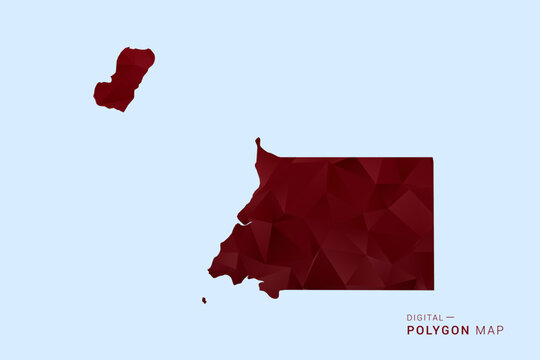 Equatorial Guinea Map - Low poly polygon map in deep red gradient on light blue background, modern minimal geometric design, vector illustration with faceted triangulated style.