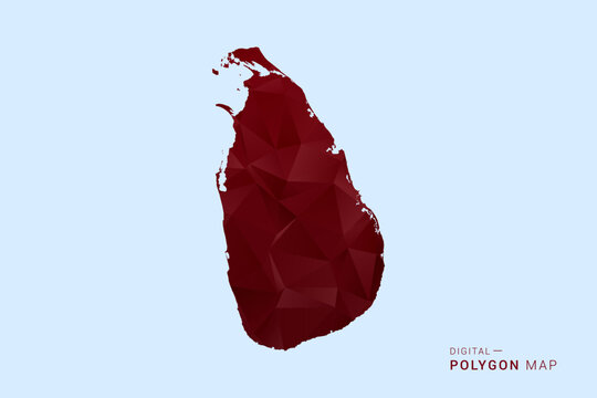 Sri Lanka Map - Low poly polygon map in deep red gradient on light blue background, modern minimal geometric design, vector illustration with faceted triangulated style.