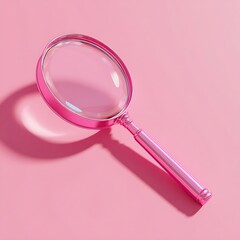 Chic Pink Magnifying Glass on Pastel Pink Background, 3D Rendering, Focus on Detail, Investigation, Discovery, and Modern Design Concepts
