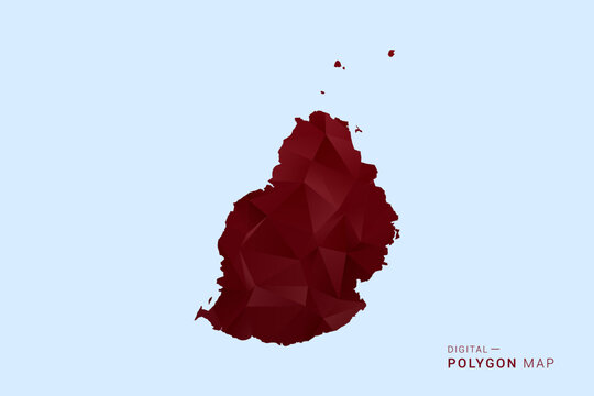 Mauritius Map - Low poly polygon map in deep red gradient on light blue background, modern minimal geometric design, vector illustration with faceted triangulated style.