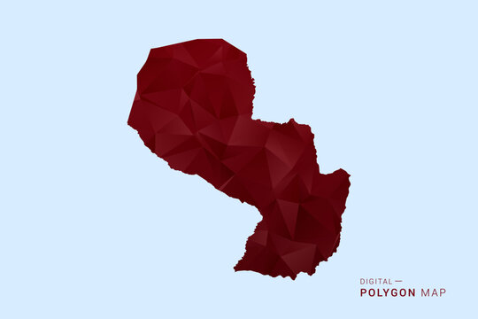Paraguay Map - Low poly polygon map in deep red gradient on light blue background, modern minimal geometric design, vector illustration with faceted triangulated style.