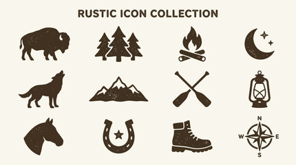 Rustic Outdoor and Wildlife Icon Collection for Adventure and Nature Themes. © Dika