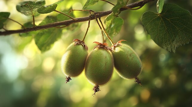 Green Feijoa Fruits Hanging on Tree Branch &ndash; Exotic Organic Fruit in Garden