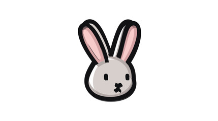Fototapeta premium Cartoon bunny face with pink inside ears, thick black outline, and simple facial features