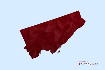 Obraz premium Toronto Map - Low poly polygon map in deep red gradient on light blue background, modern minimal geometric design, vector illustration with faceted triangulated style.