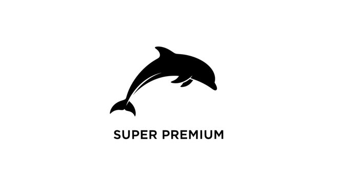 Silhouette of a jumping dolphin against a white background, vector illustration.