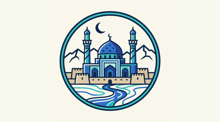 Fototapeta premium Stylized Blue Mosque in a Circular Frame
