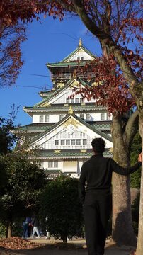 Travel Japan with Osaka Castle and seasonal foliage