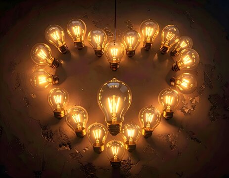 Coraz&oacute;n de bombillas encendidas, concepto de ideas e inspiraci&oacute;n