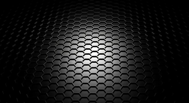 Dark Hexagonal Pattern Background with Light Reflection.