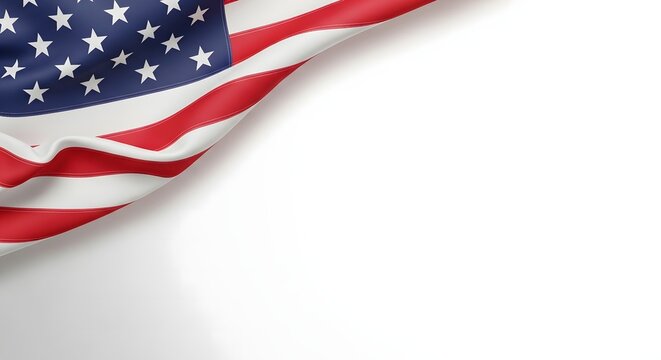American flag corner on white background with minimal clean style, USA patriotic banner for independence day, modern template design with copy space