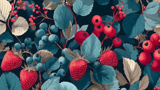 Colorful fish and fresh berries in a vibrant market scene