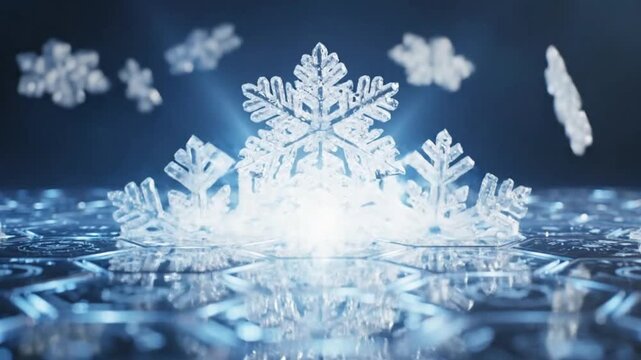 Sparkling Ice Snowflake Tiara Crown with Falling Snowflakes, Winter Magic