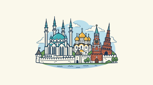 Kazan Kremlin Colorful Vector Skyline