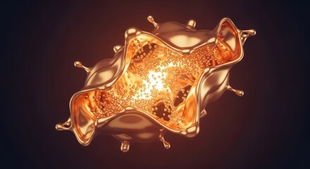 Naklejka premium Photorealistic rendering of vibrant quantum energy pulses interacting with shimmering molten gold atoms, creating a stable, dynamic, and glowing metallic fluid, glowing, energy, structure