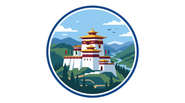 Scenic Bhutanese Fortress in a Circle
