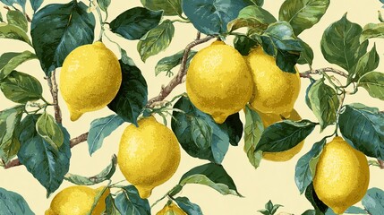 Lemon branches form a circular design, echoing Amalfi Coast style. It's great for summer items, packaging, fabrics, and beachy looks.