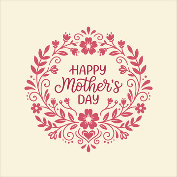 Whimsical Floral "Happy Mother's Day" Wreath Vector Illustration
